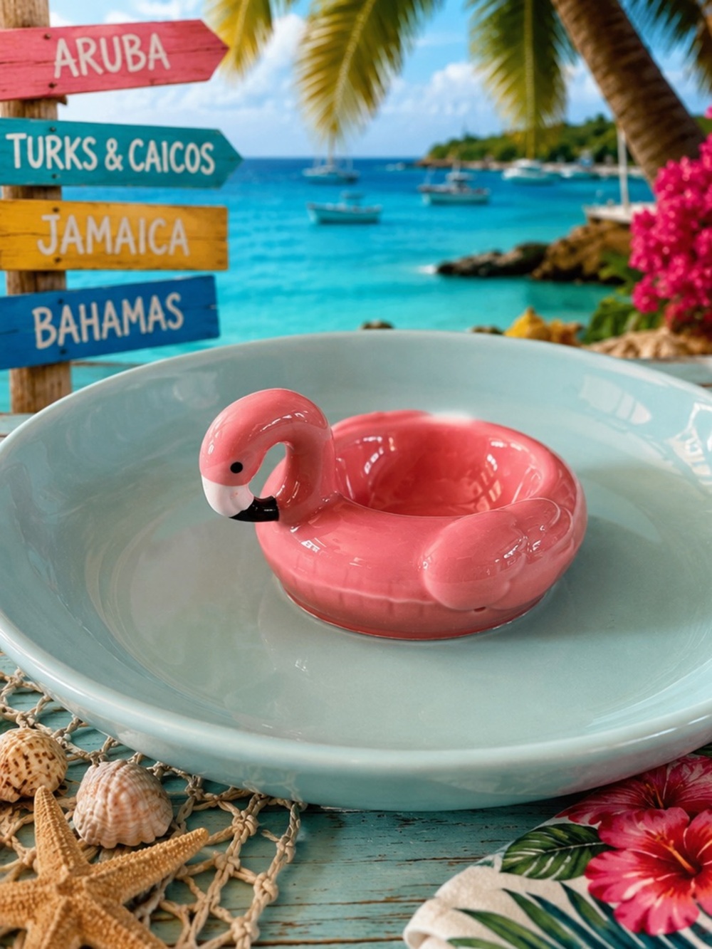 Pink Flamingo Ceramic Chip and Dip Platter